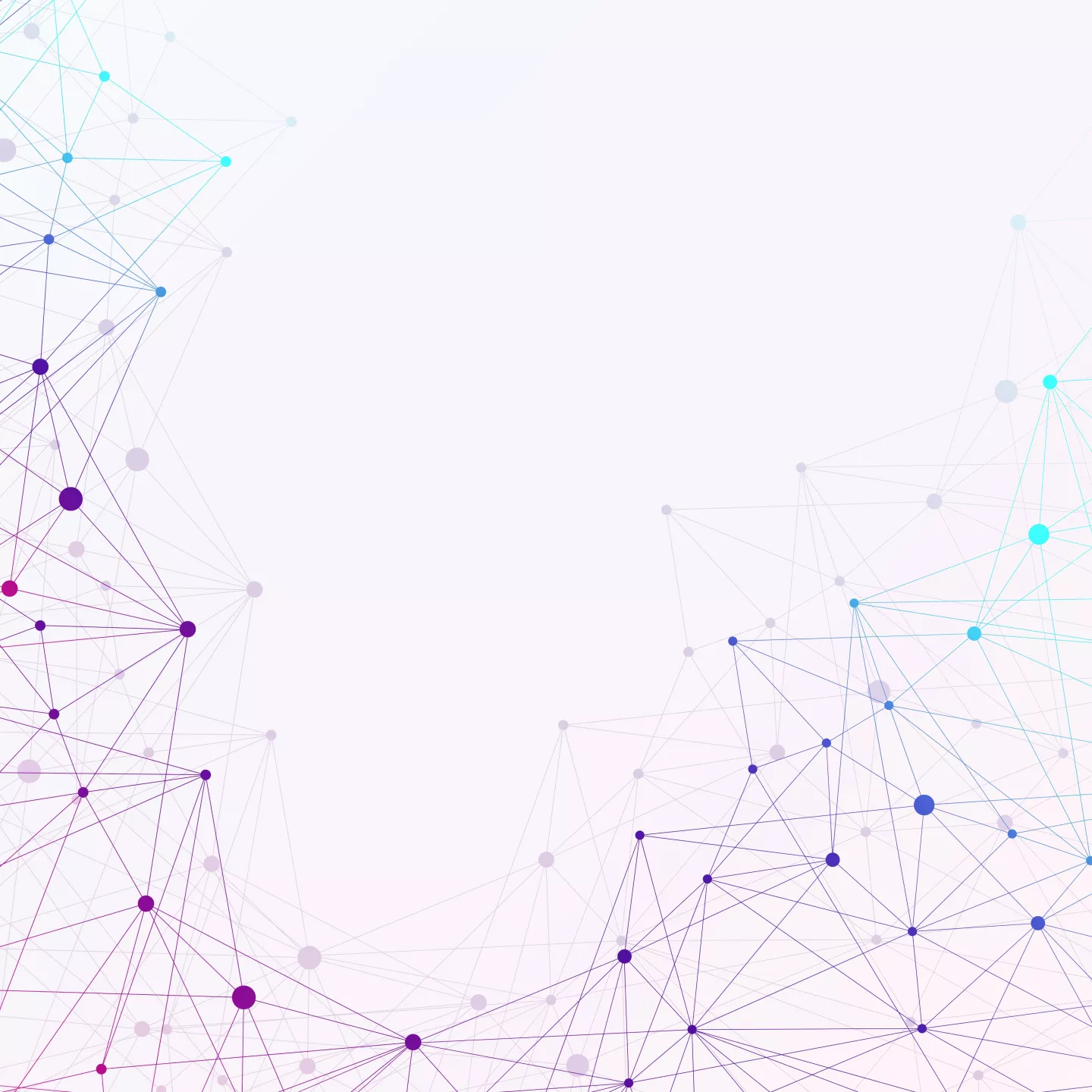 Conexões geométricas e pontos coloridos em um fundo branco.